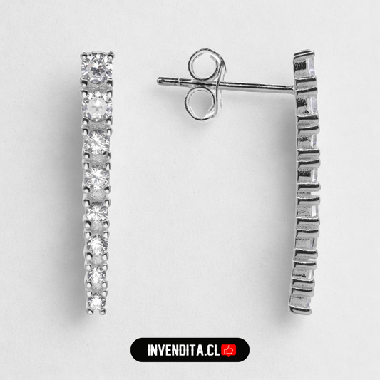 Aros de plata 925 estilo varita con serie de circones