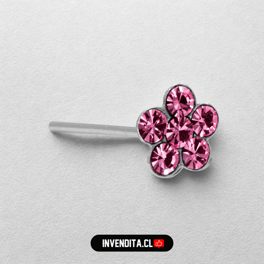 Aros de plata 925 piercing flor con circones rosas