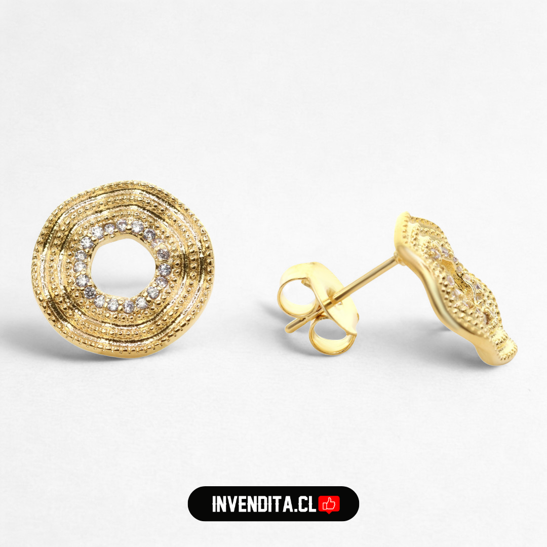 Aros enchapados en oro placa calada con circones