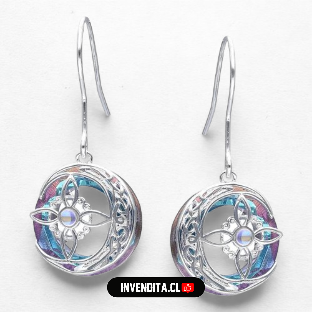 Aros de plata 925 nudo de brujas con piedra luna y cristal Swarovski