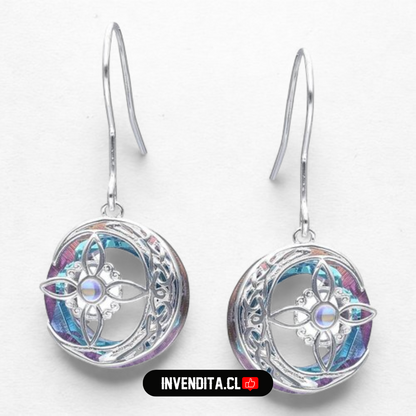Aros de plata 925 nudo de brujas con piedra luna y cristal Swarovski