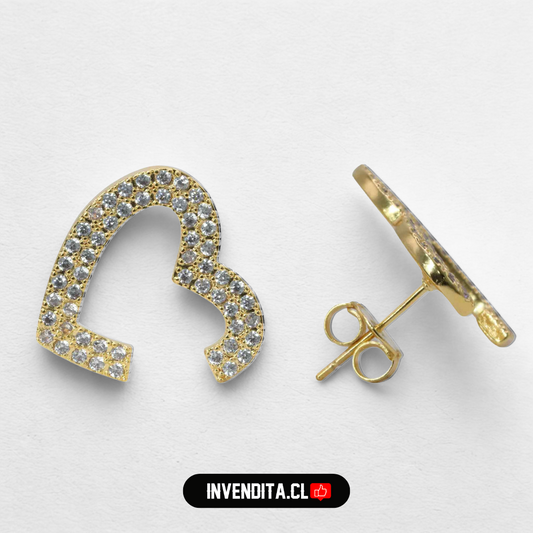 Aros enchapados en oro corazones placas de circones