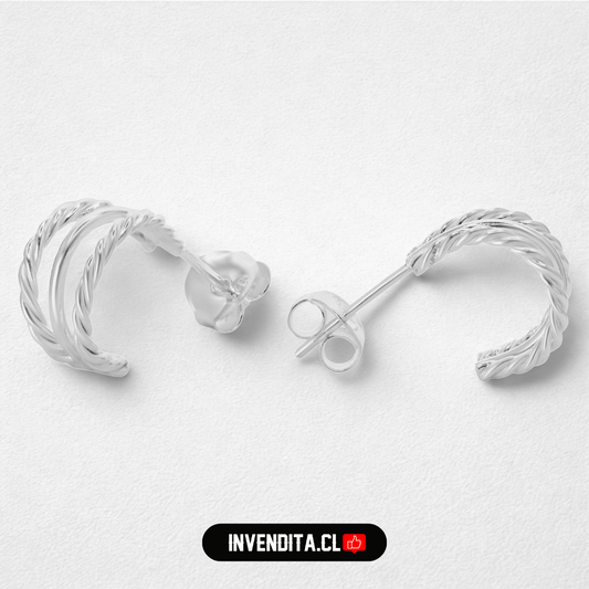 Aros de plata 925 mini argollas triple banda anudada y lisa