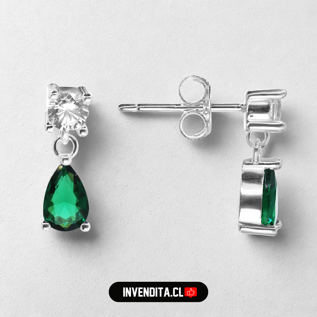 Aros de plata 925 gota con circón color esmeralda