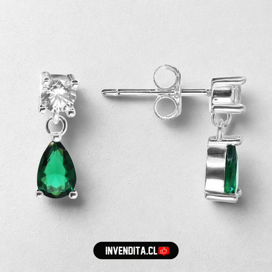 Aros de plata 925 gota con circón color esmeralda