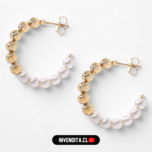 Aros enchapados en oro argollas esferas lisas con perlas de imitación