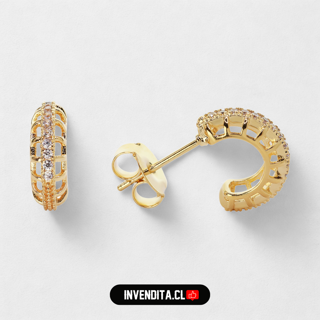 Aros enchapados en oro argollas pequeñas con circones