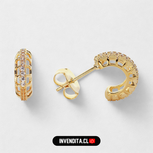 Aros enchapados en oro argollas pequeñas con circones