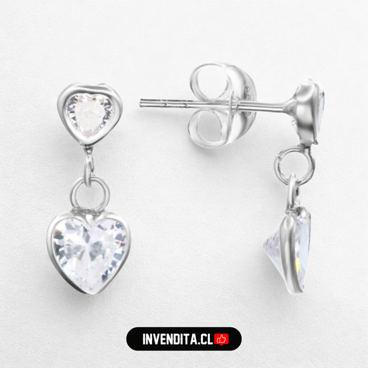 Aros de Plata 925 dos corazones colgando