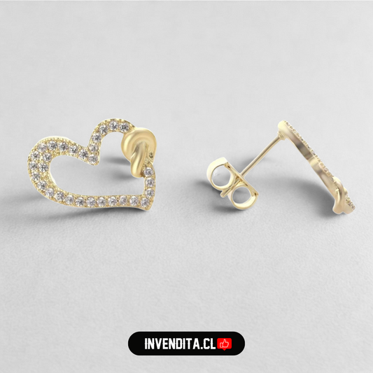 Aros enchapados en oro diseño corazón con circones