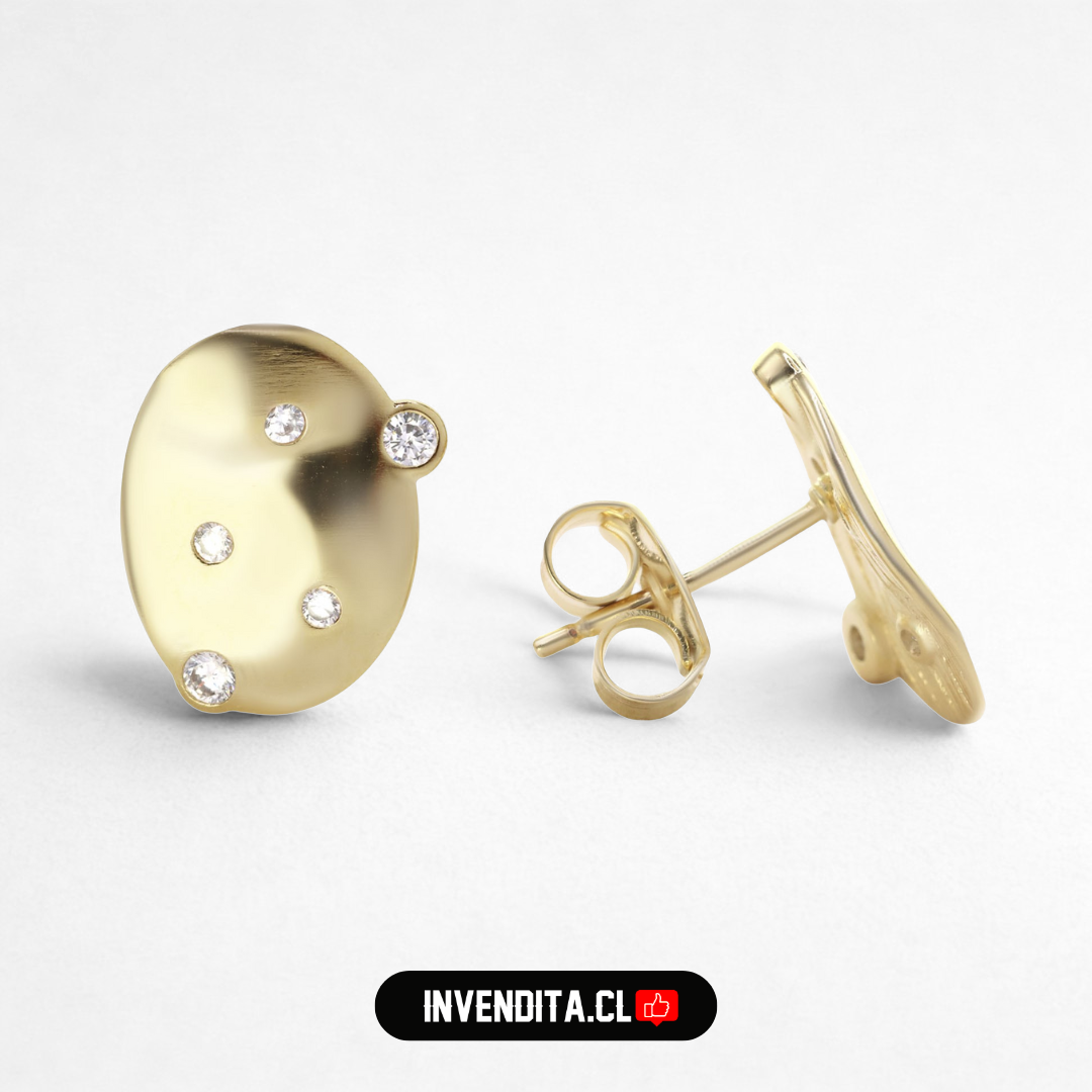 Aros enchapados en oro placas ovaladas con circones