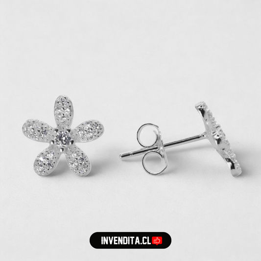 Aros de plata 925 flores con circones varios