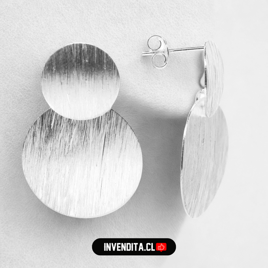 Aros de plata 925 doble placa circular satinadas medias