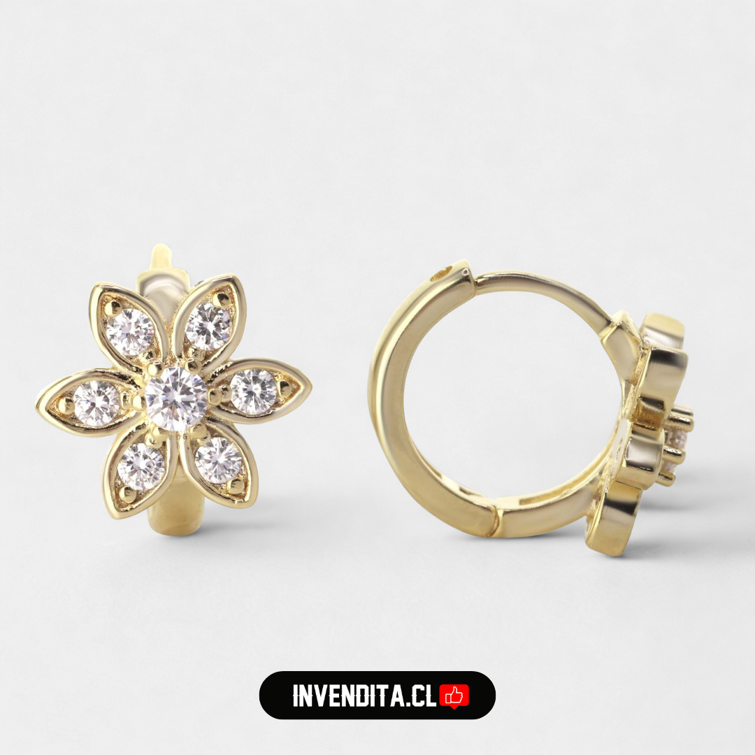 Aros enchapados en oro diseño flor de circones tradicionales