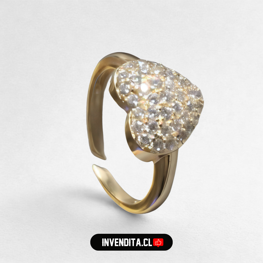 Anillo enchapado en oro diseño corazón con circones