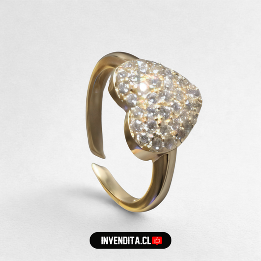 Anillo enchapado en oro diseño corazón con circones