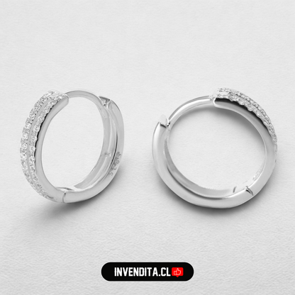 Aros de plata 925 estilo Huggies pavé con circones