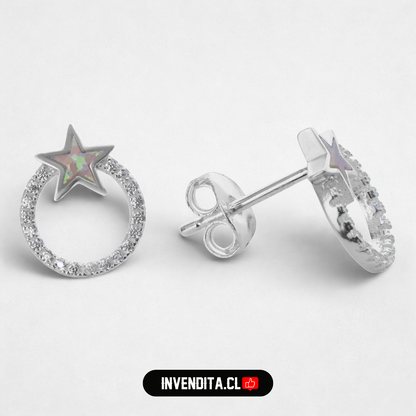 Aros de plata 925 circulo con estrella de Ópalo australiano