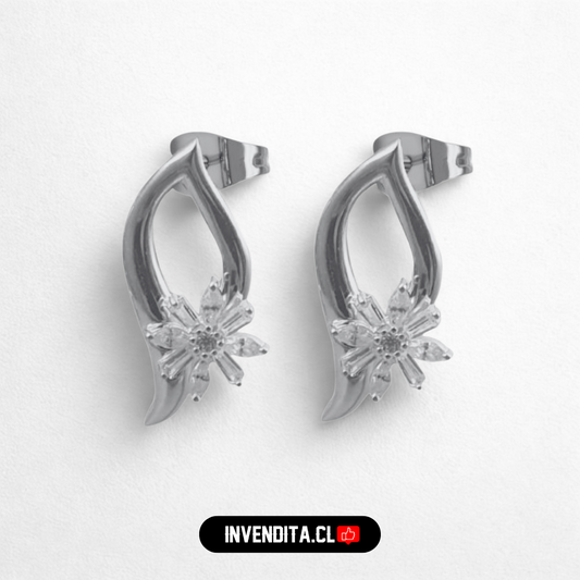 Aros de plata 925 flor detallada
