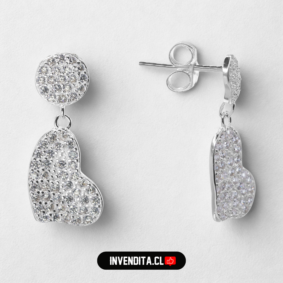 Aros de plata 925 estilo botón y colgantes corazón