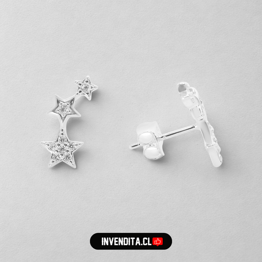 Aros de plata 925 tres estrellas juntas