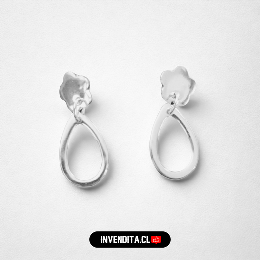 Aros de plata 925 diseño de flor con hoja unida