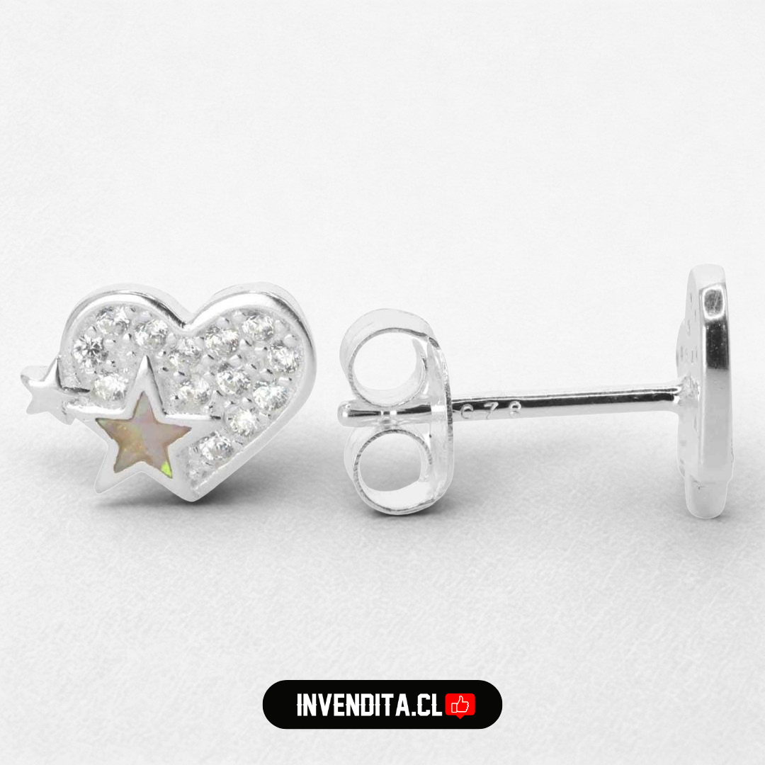 Aros de plata 925 corazón aplicación de Ópalo en estrella