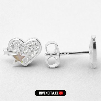 Aros de plata 925 corazón aplicación de Ópalo en estrella