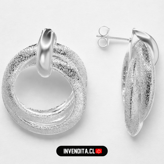 Aros enchapados en plata doble argolla gruesa con textura