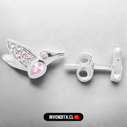 Aros de plata 925 colibrí circones rosa