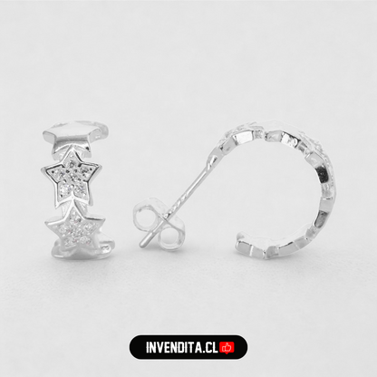 Aros de plata 925 semi argollas de estrellas
