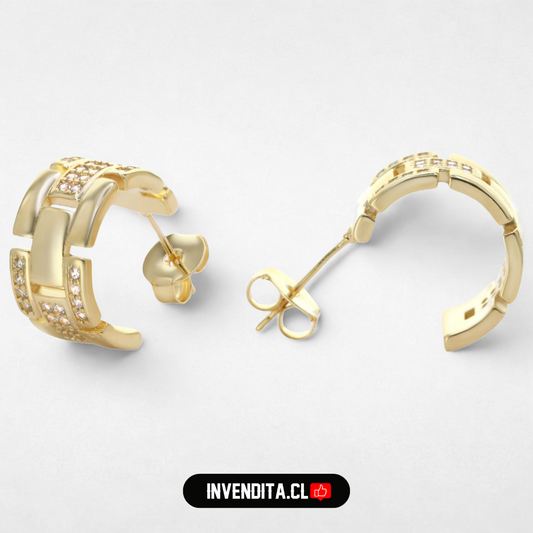 Aros enchapados en oro argolla semi abierta unión fragmentos lisos y circones