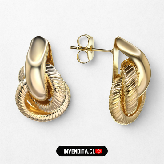 Aros enchapados de oro diseño nudo biselado