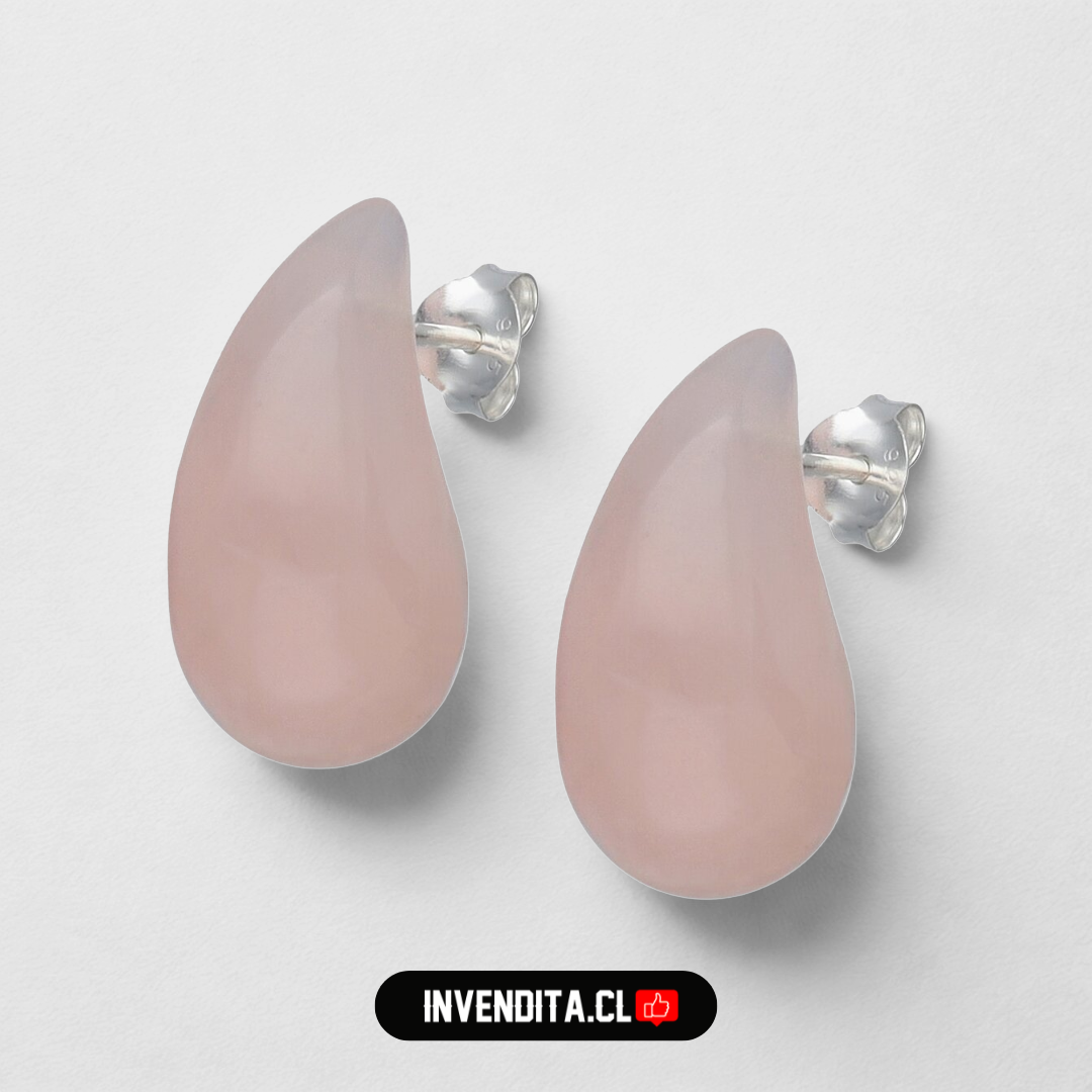 Aros de plata 925 gota chunky cuarzo rosado