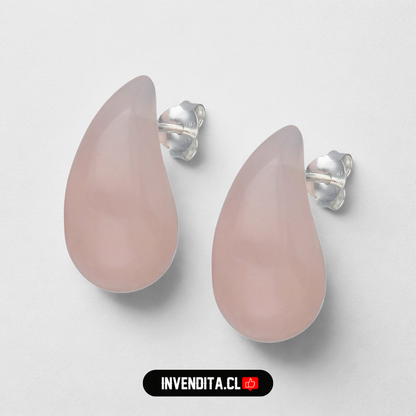 Aros de plata 925 gota chunky cuarzo rosado