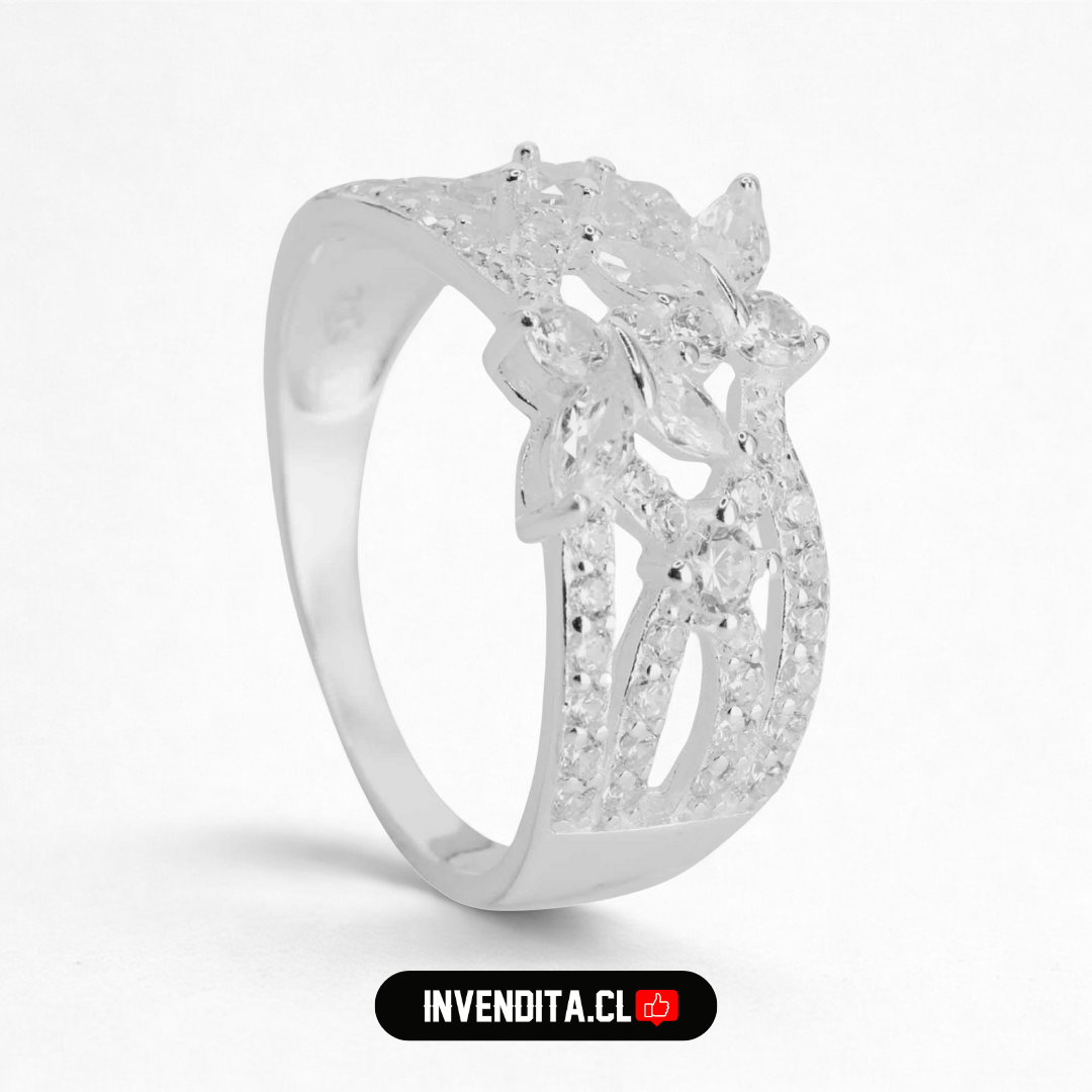 Anillo de plata 925 diseño mariposas con serie de circones