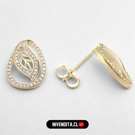 Aros enchapados en oro diseño hoja con circones