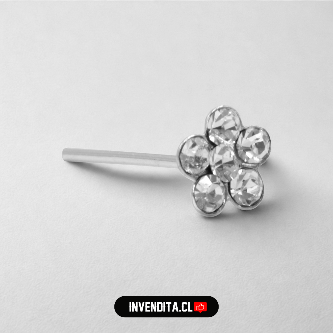 Aros de plata 925 piercing flor con circones