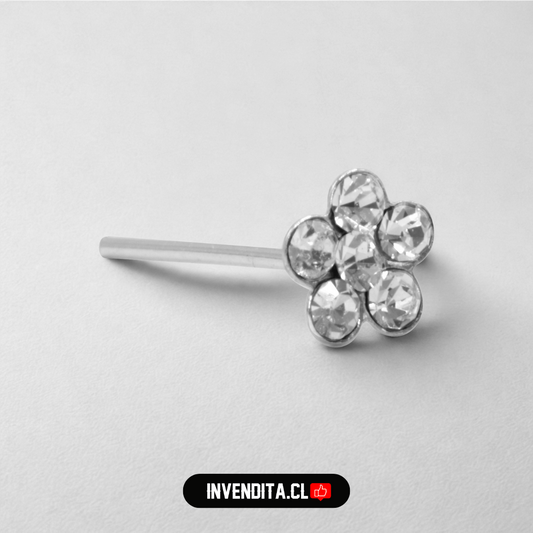 Aros de plata 925 piercing flor con circones