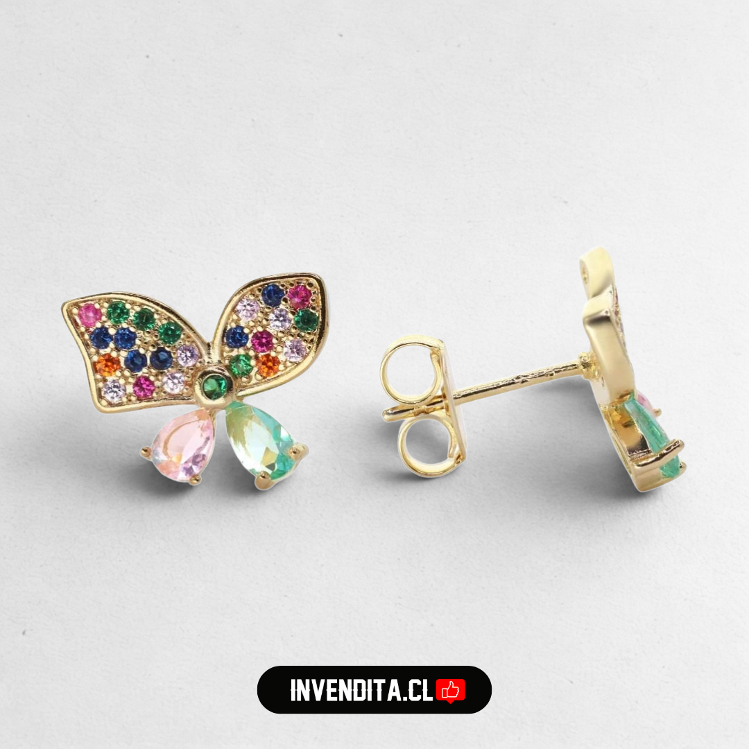 Aros de plata 925 mariposa de colores enchapada en oro