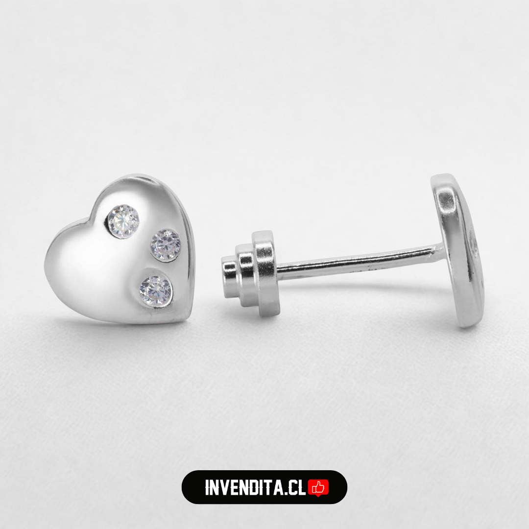 Aros de plata 925 para niños con tope corazón con detalles