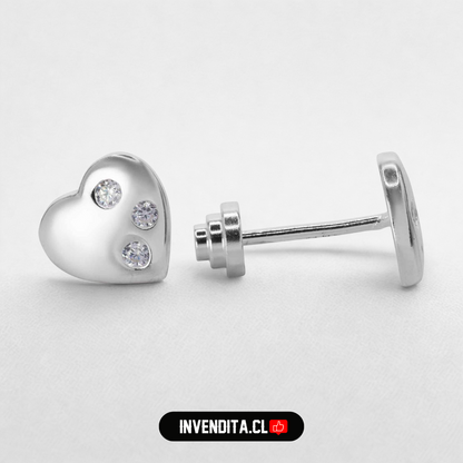 Aros de plata 925 para niños con tope corazón con detalles