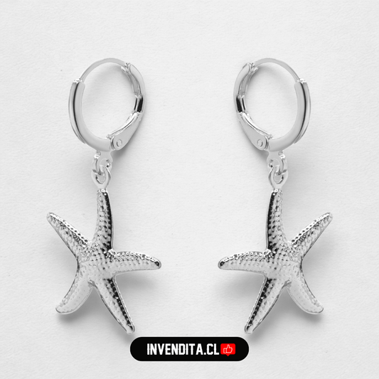 Aros enchapados en plata argollas con estrellas de mar