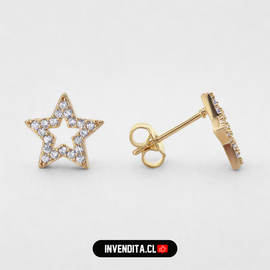 Aros enchapados en oro diseño estrellas con circones