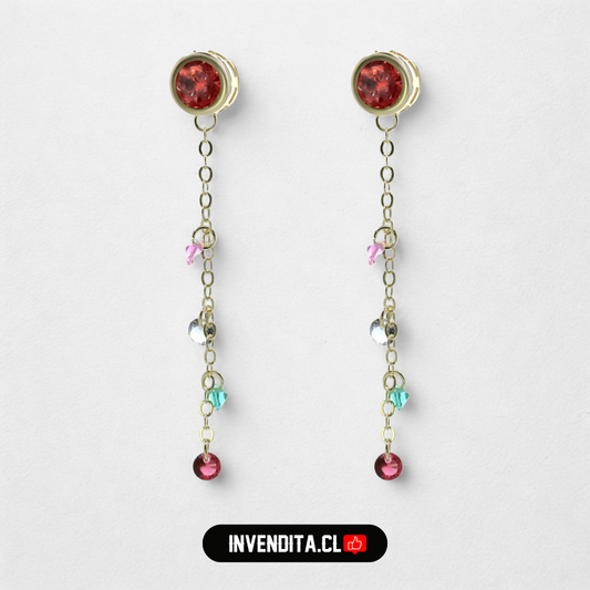 Aros enchapados en oro gran circón rubí y mini circones de colores