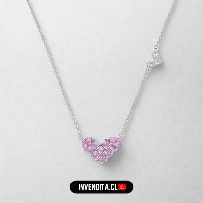 Collar de plata 925 corazón rosa Francia con circones