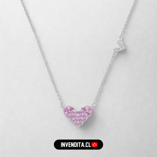 Collar de plata 925 corazón rosa Francia con circones