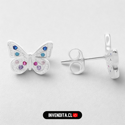 Aros de plata 925 Mariposas con circones de colores
