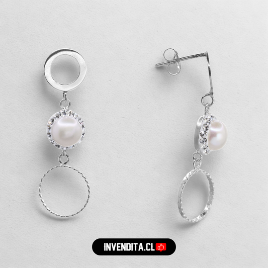 Aros de plata 925 argolla con strass y perla