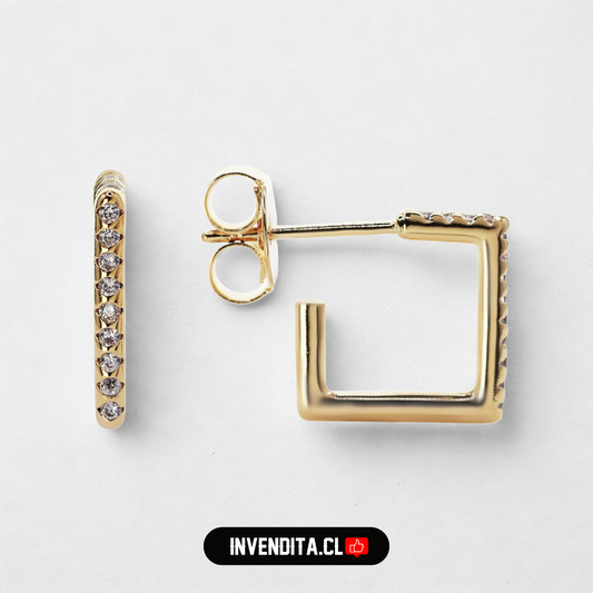 Aros enchapados en oro argollas cuadradas con circones